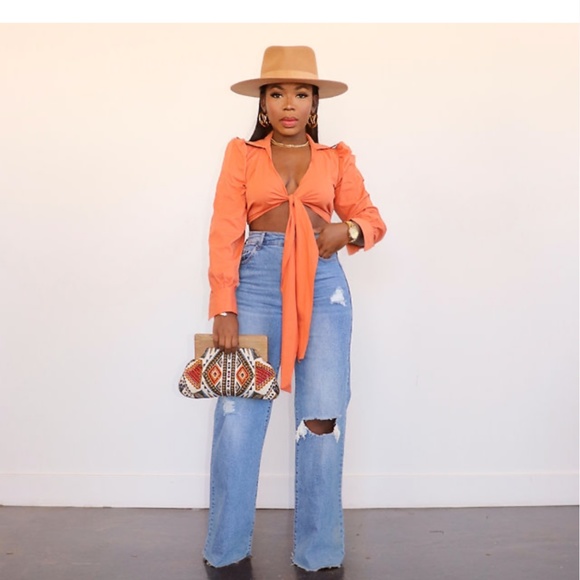 Wide Leg Denim Jeans. Distressed. Ripped. - Picture 1 of 4